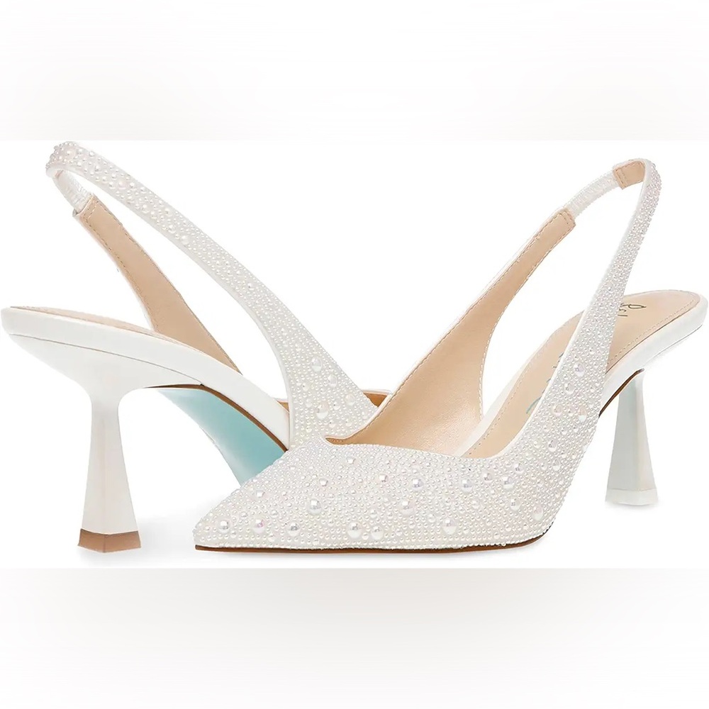 Blue by Betsey Johnson White Crystal Slingback Heels